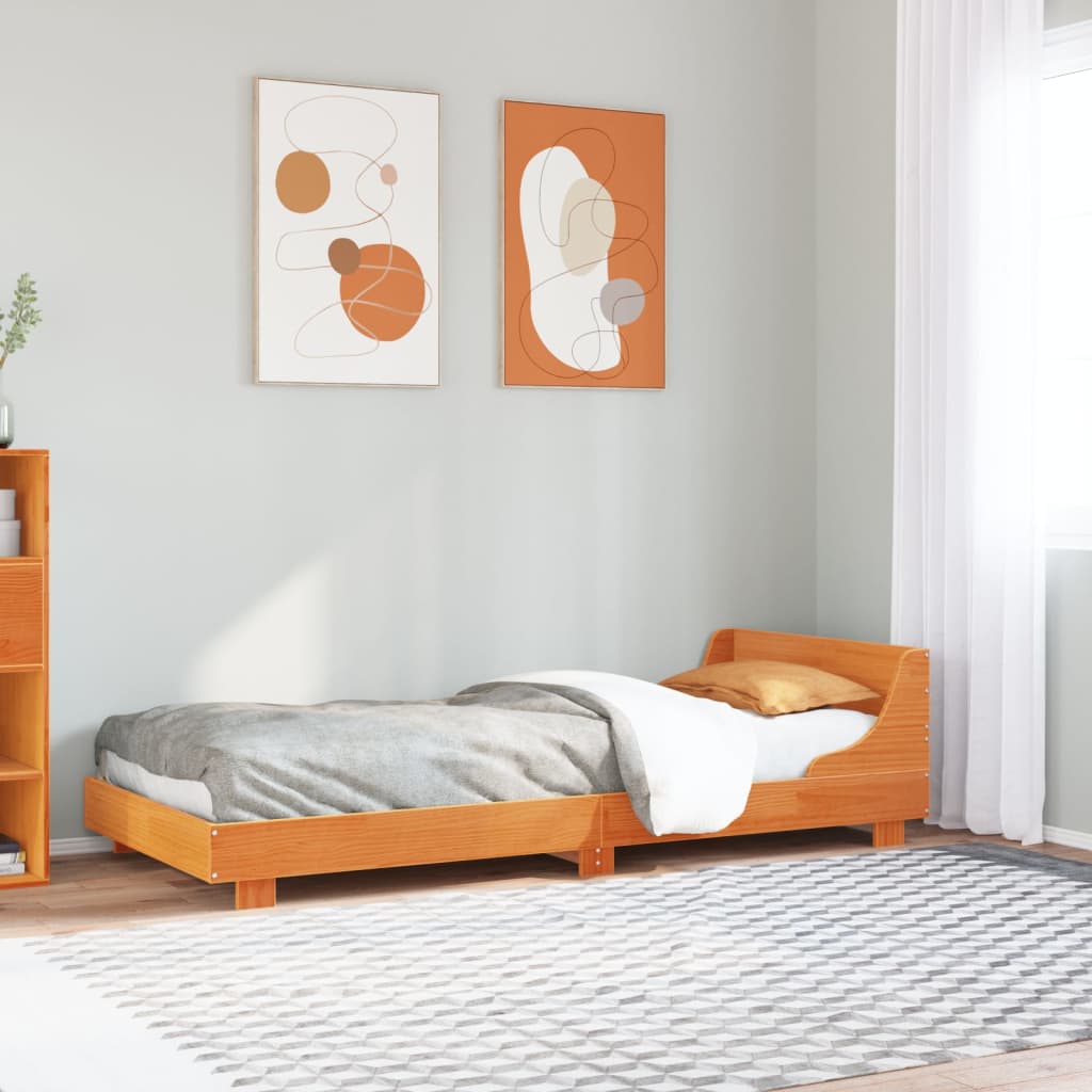 Bedframe zonder matras massief grenenhout wasbruin 75x190 cm – afbeelding 1