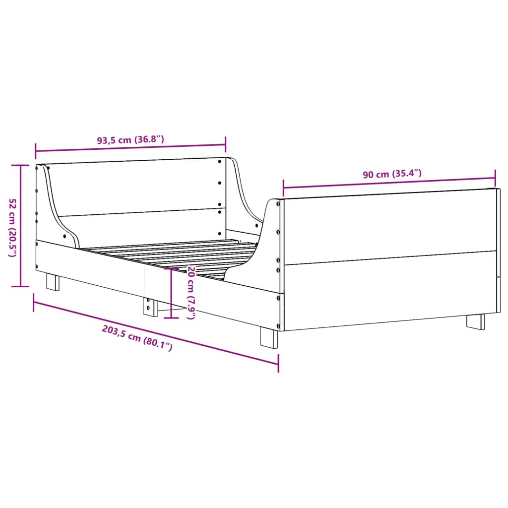 Bedframe zonder matras massief grenenhout wit 90x200 cm – afbeelding 9