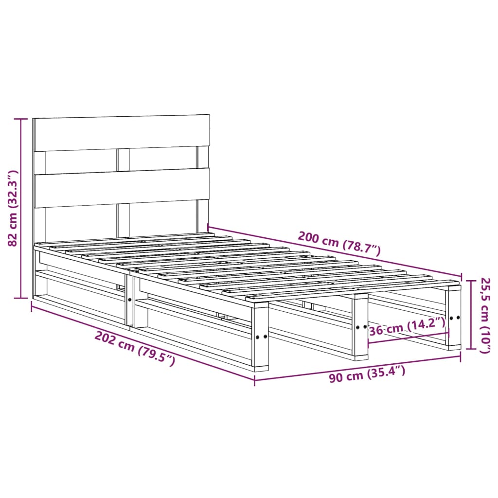 Bedframe zonder matras massief grenenhout 90x200 cm – afbeelding 12