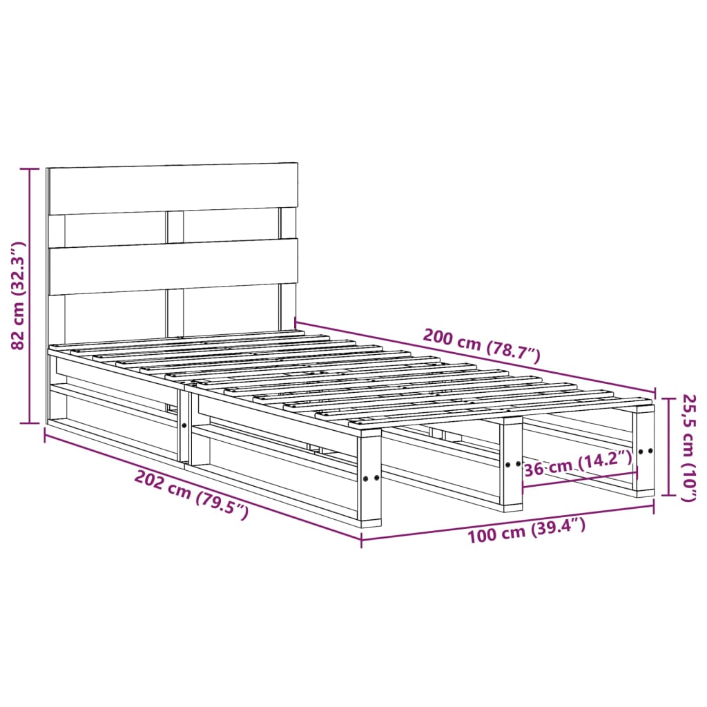 Bedframe zonder matras massief grenenhout 100x200 cm – afbeelding 12