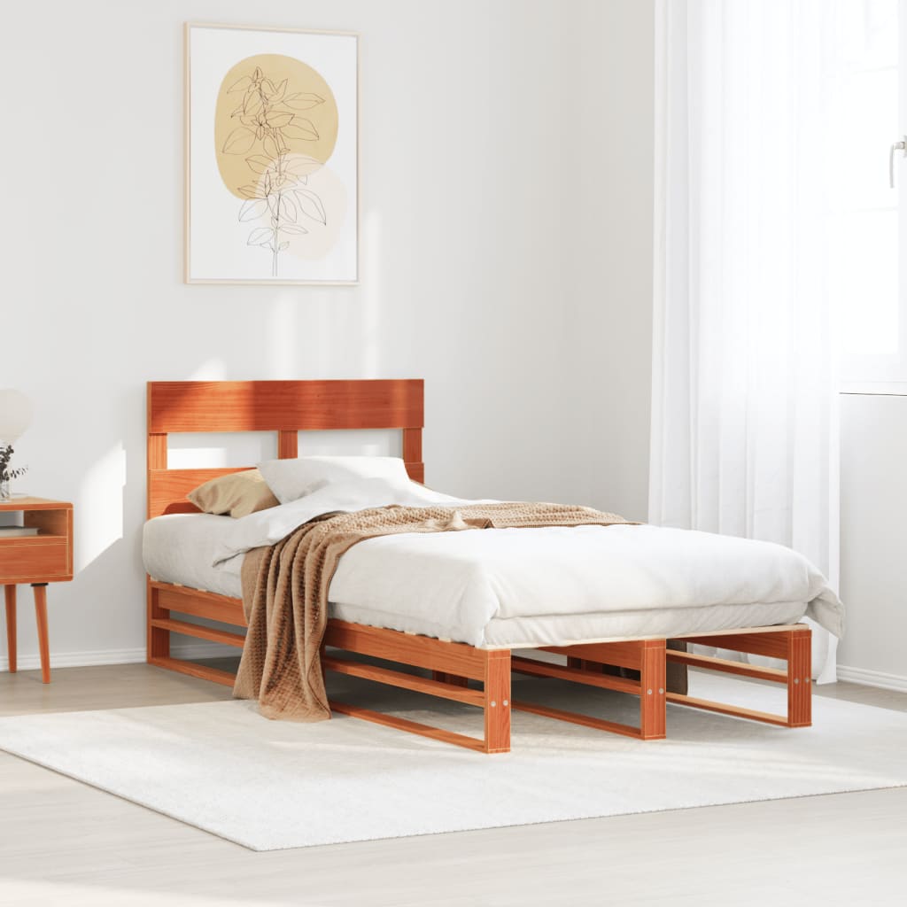 Bedframe zonder matras massief grenenhout wasbruin 100x200 cm – afbeelding 1