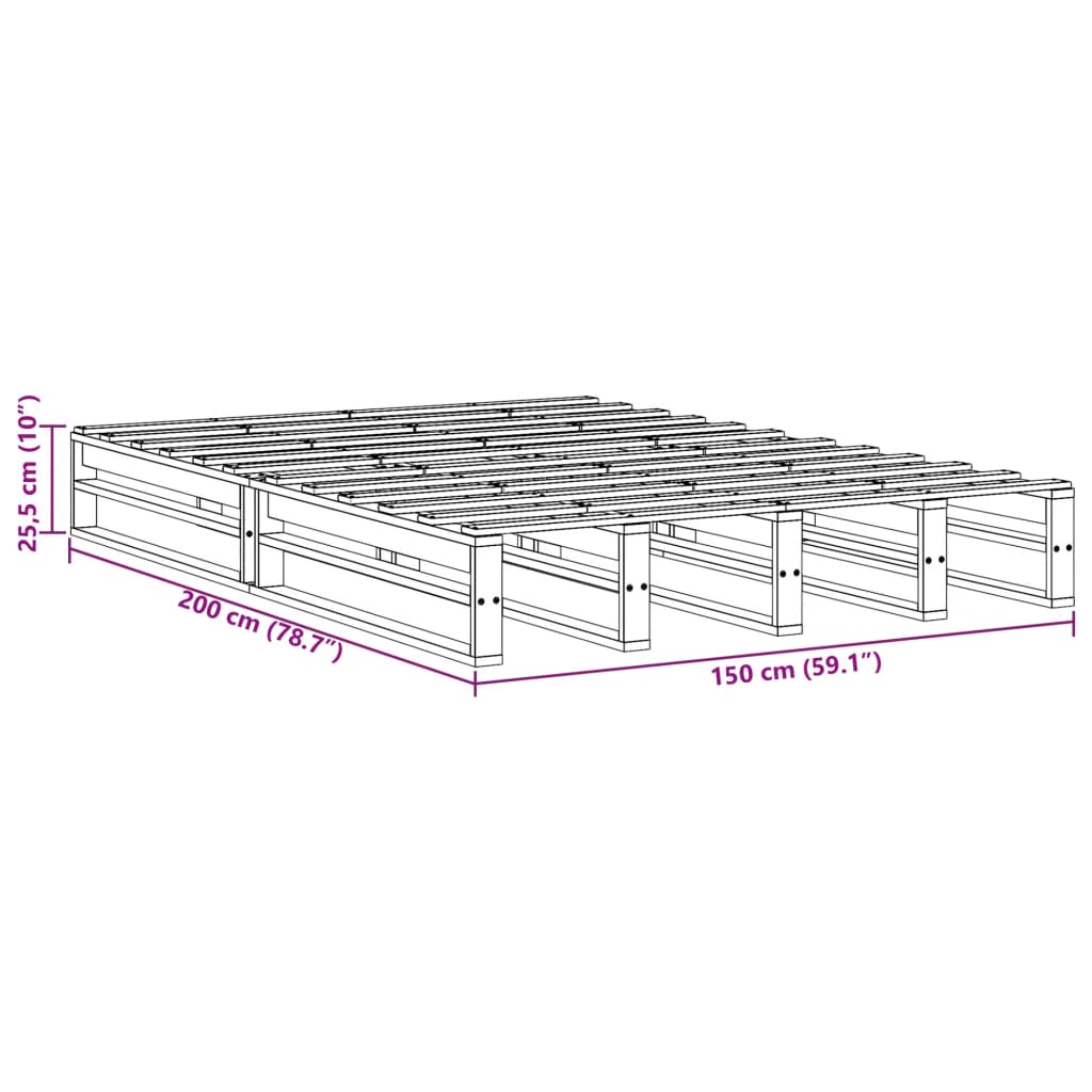 Bedframe zonder matras massief grenenhout 150x200 cm – afbeelding 9