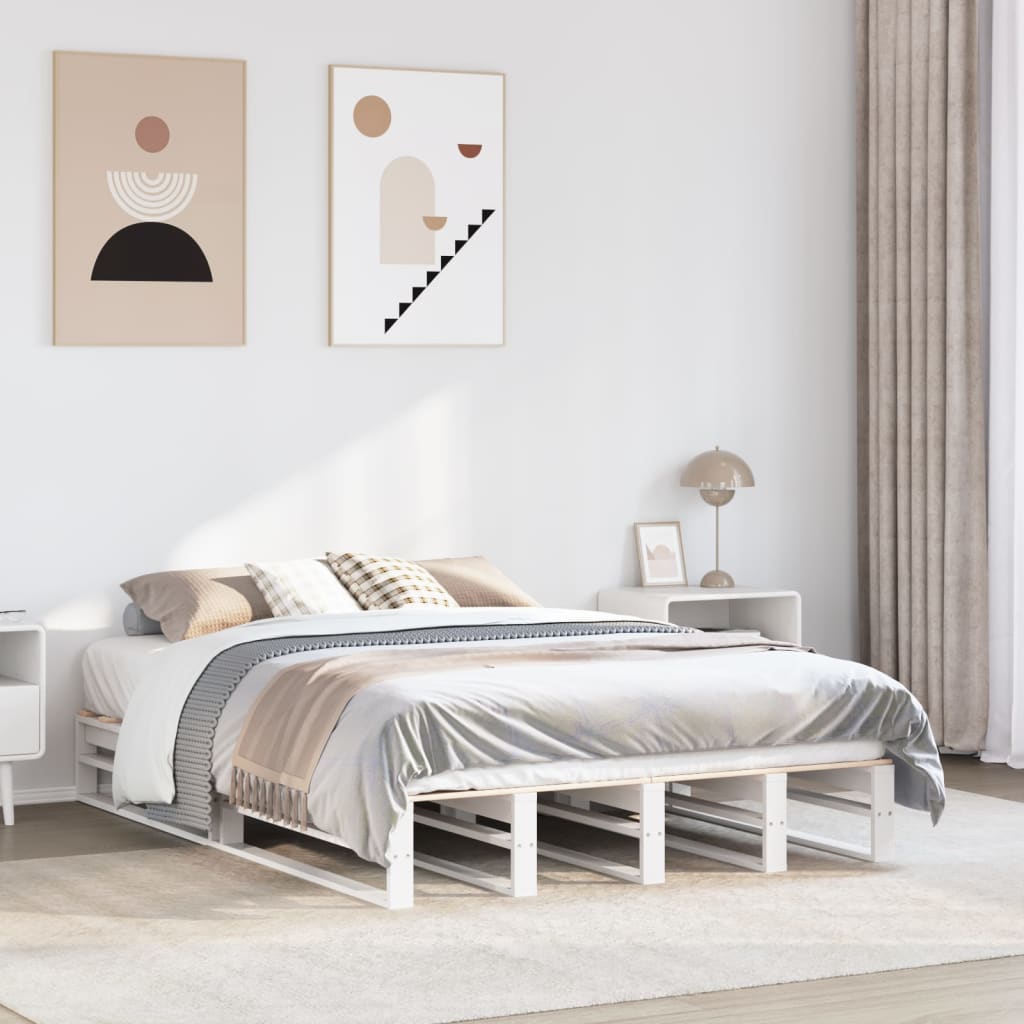 Bedframe zonder matras massief grenenhout wit 160x200 cm – afbeelding 1