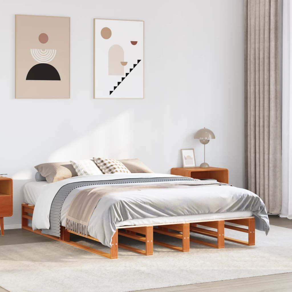 Bedframe zonder matras massief grenenhout wasbruin 160x200 cm – afbeelding 1