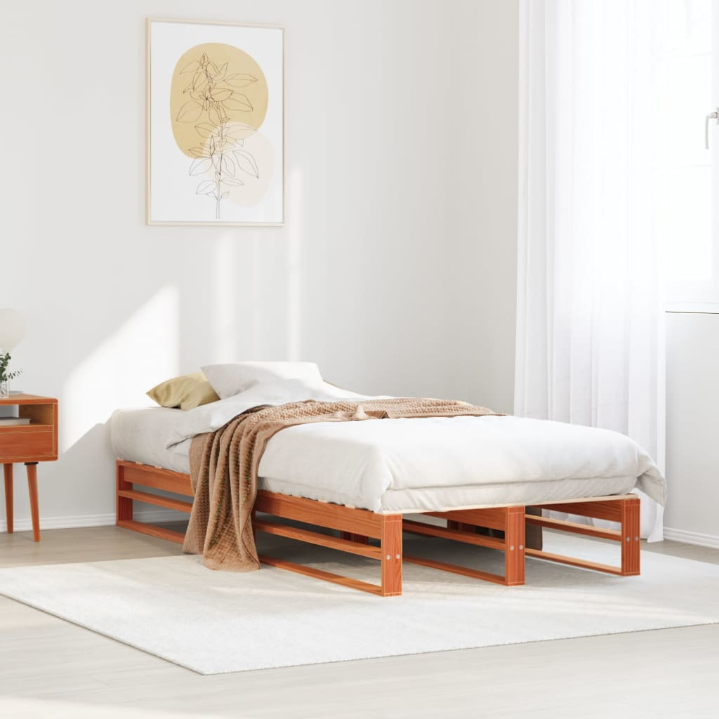 Bedframe zonder matras massief grenenhout wasbruin 75x190 cm – afbeelding 1