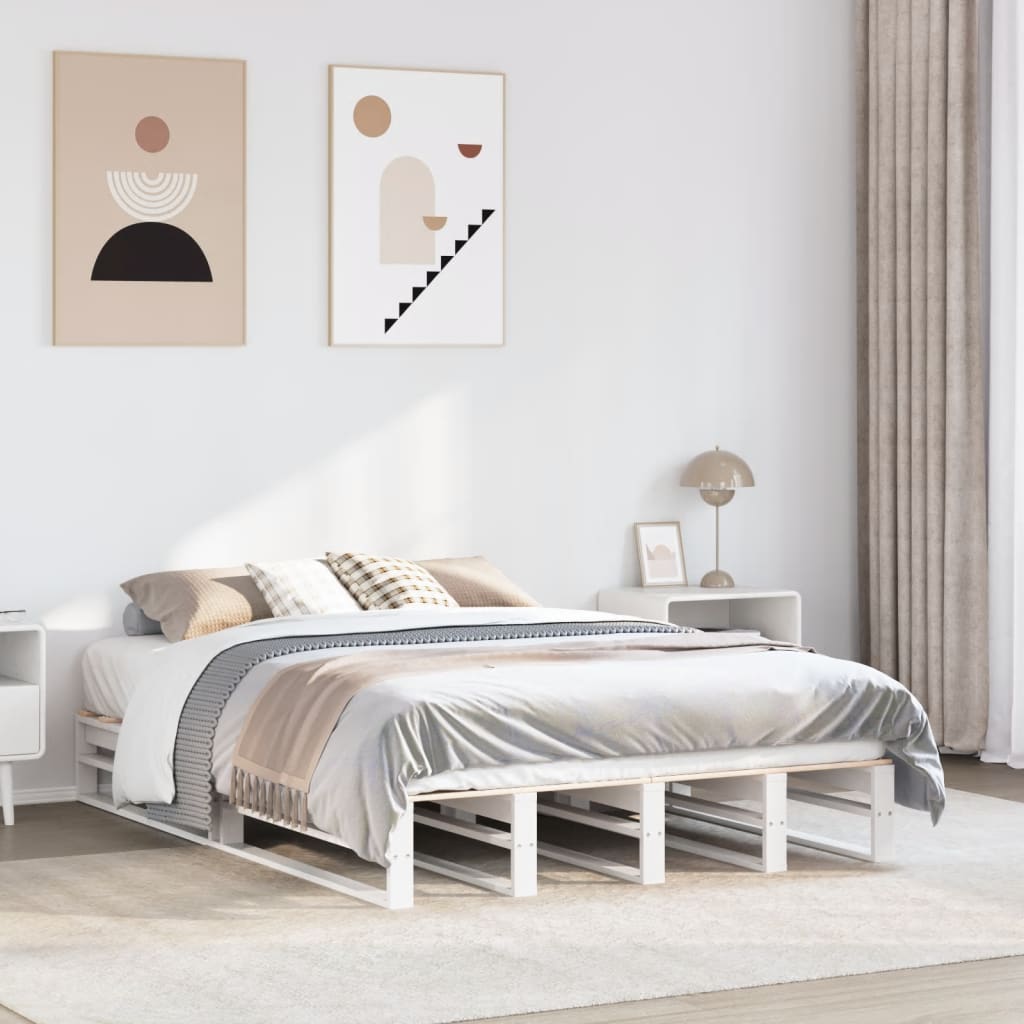 Bedframe zonder matras massief grenenhout wit 120x190 cm – afbeelding 1