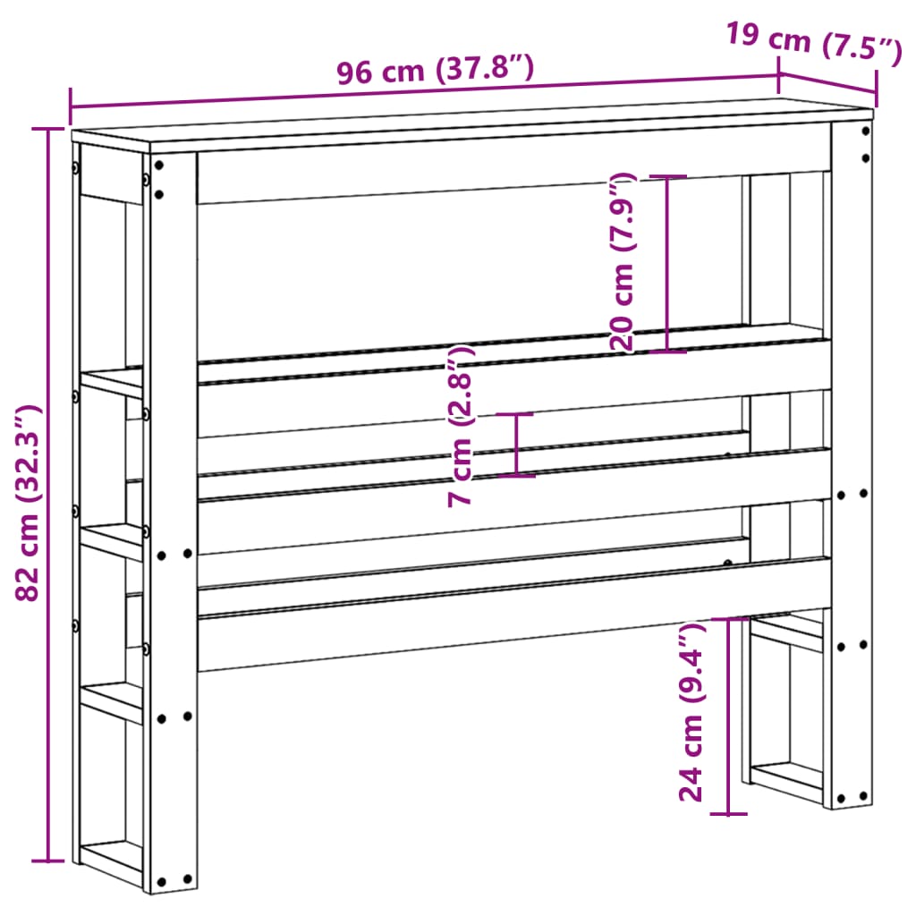 Hoofdbord met schappen 90 cm massief grenenhout wit – afbeelding 9