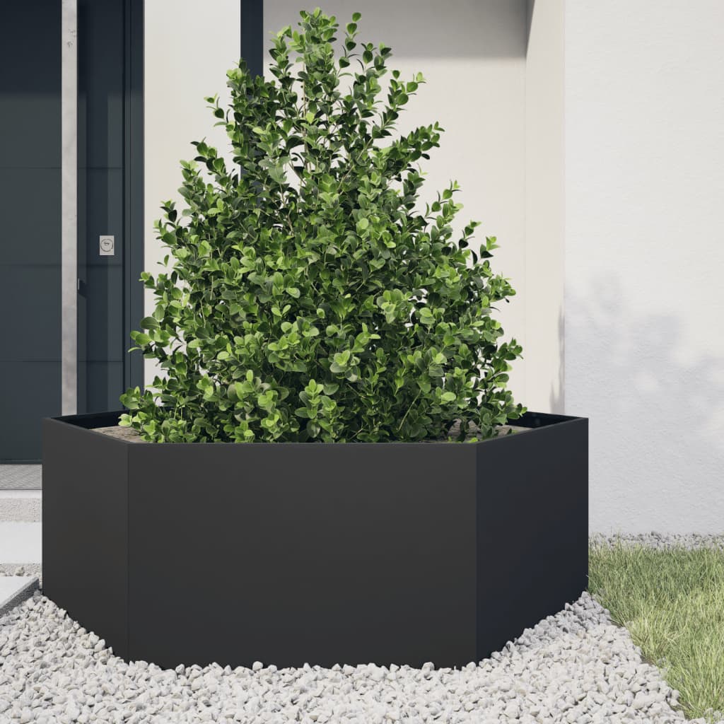 Plantenbak zeshoek 138x120x45 cm staal zwart – afbeelding 1