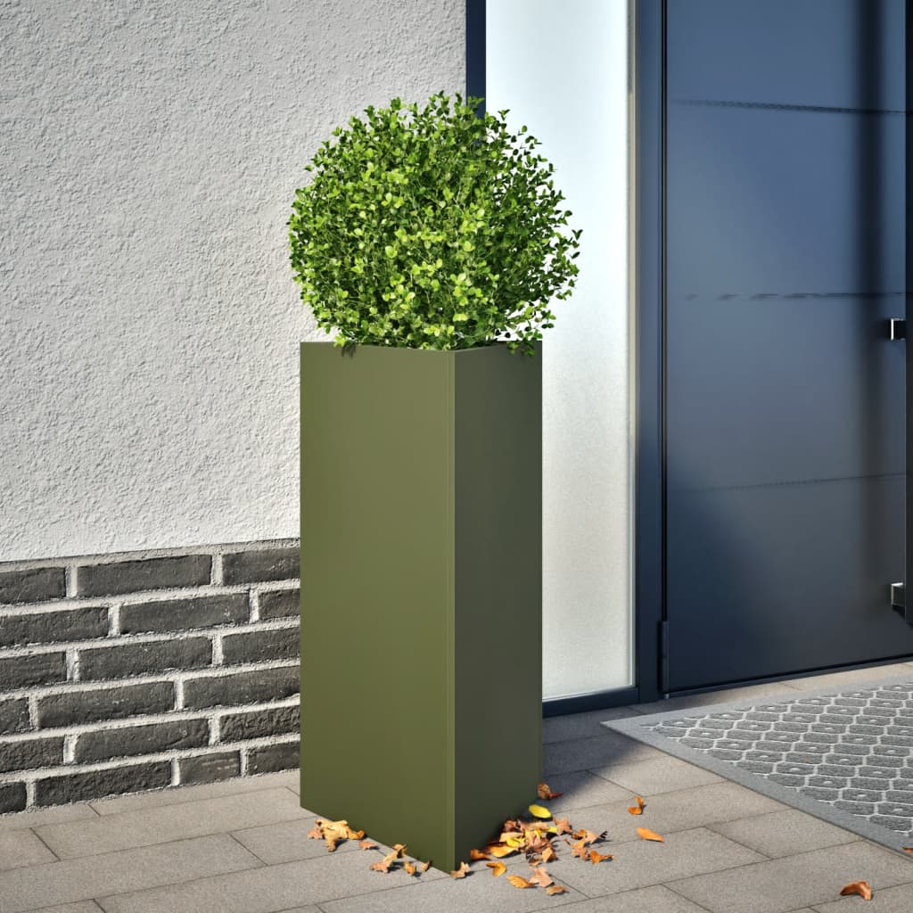 Plantenbak driehoek 40x34,5x75 cm staal olijfgroen