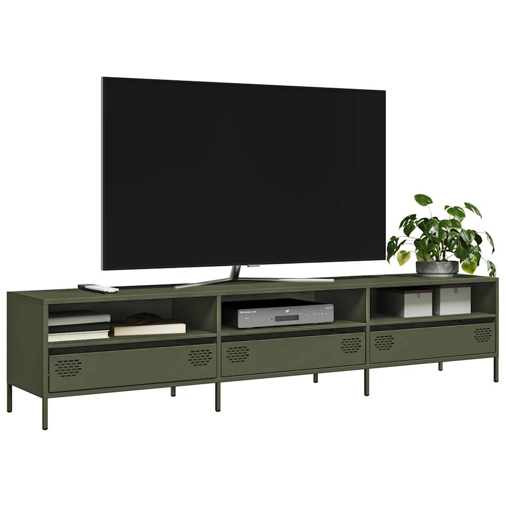 Tv-meubel 202x39x43,5 cm koudgewalst staal olijfgroen – afbeelding 1