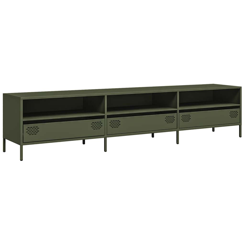 Tv-meubel 202x39x43,5 cm koudgewalst staal olijfgroen – afbeelding 2