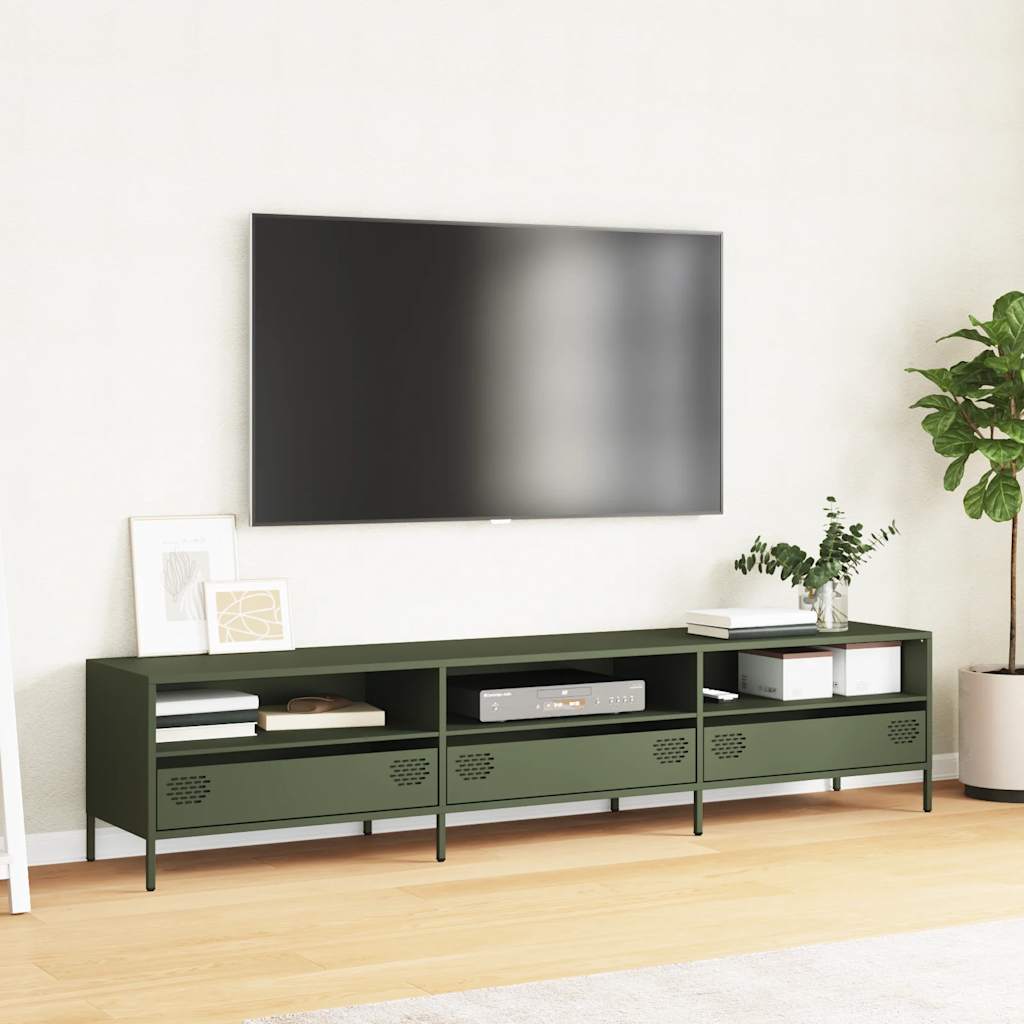 Tv-meubel 202x39x43,5 cm koudgewalst staal olijfgroen – afbeelding 3