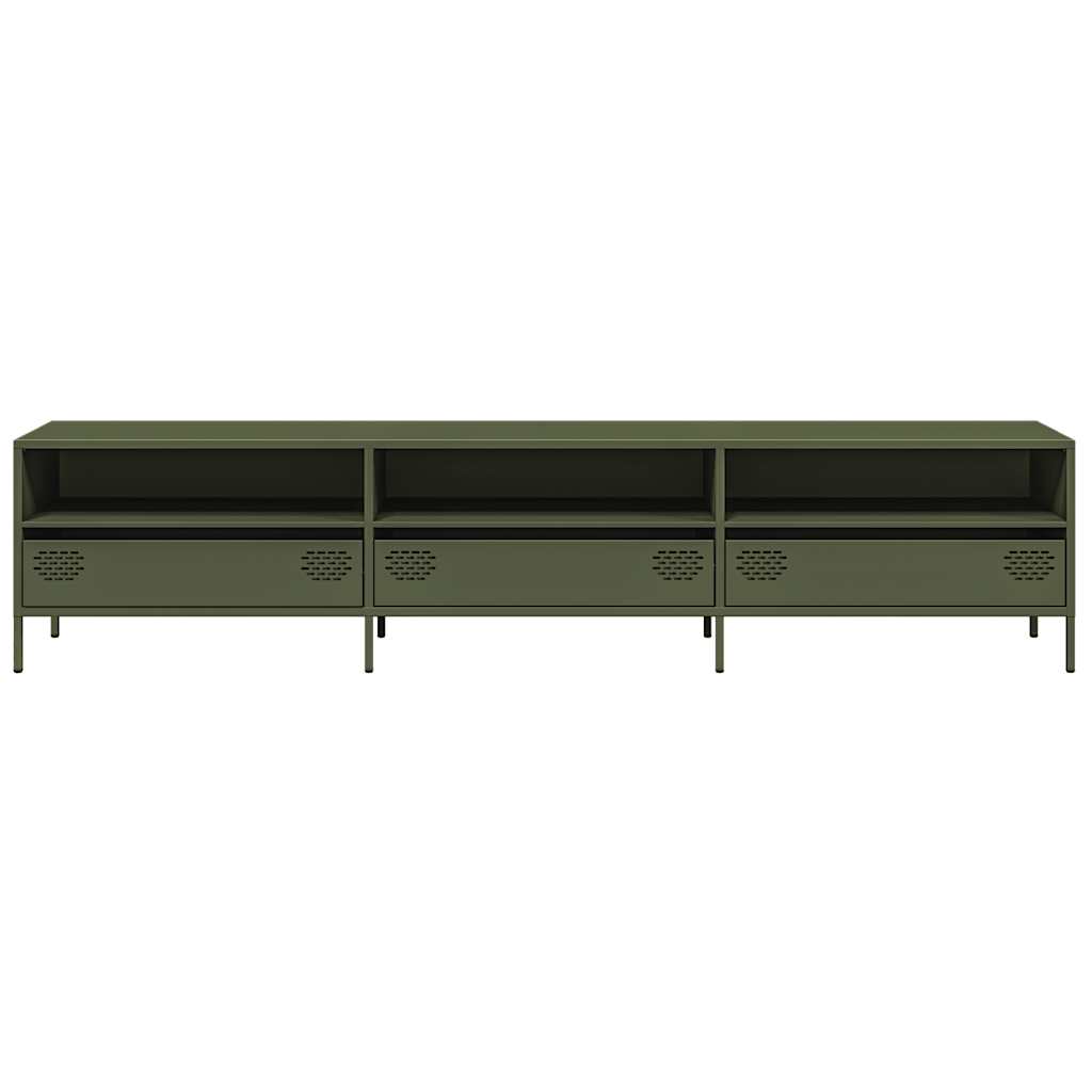 Tv-meubel 202x39x43,5 cm koudgewalst staal olijfgroen – afbeelding 4