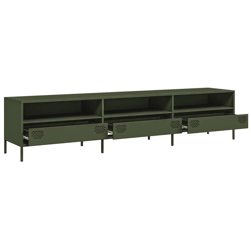 Tv-meubel 202x39x43,5 cm koudgewalst staal olijfgroen – afbeelding 5
