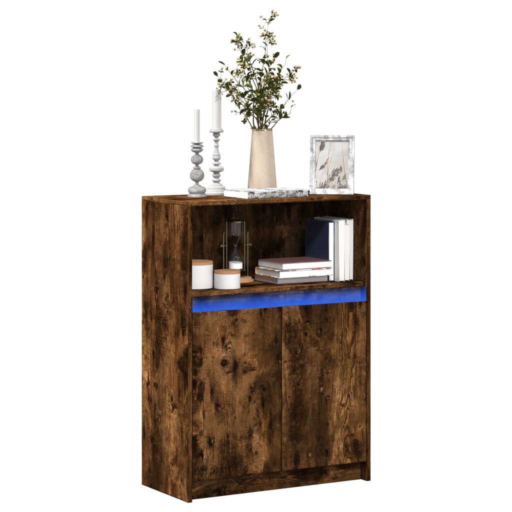Dressoir met LED 72x34x100 cm bewerkt hout gerookt eikenkleurig