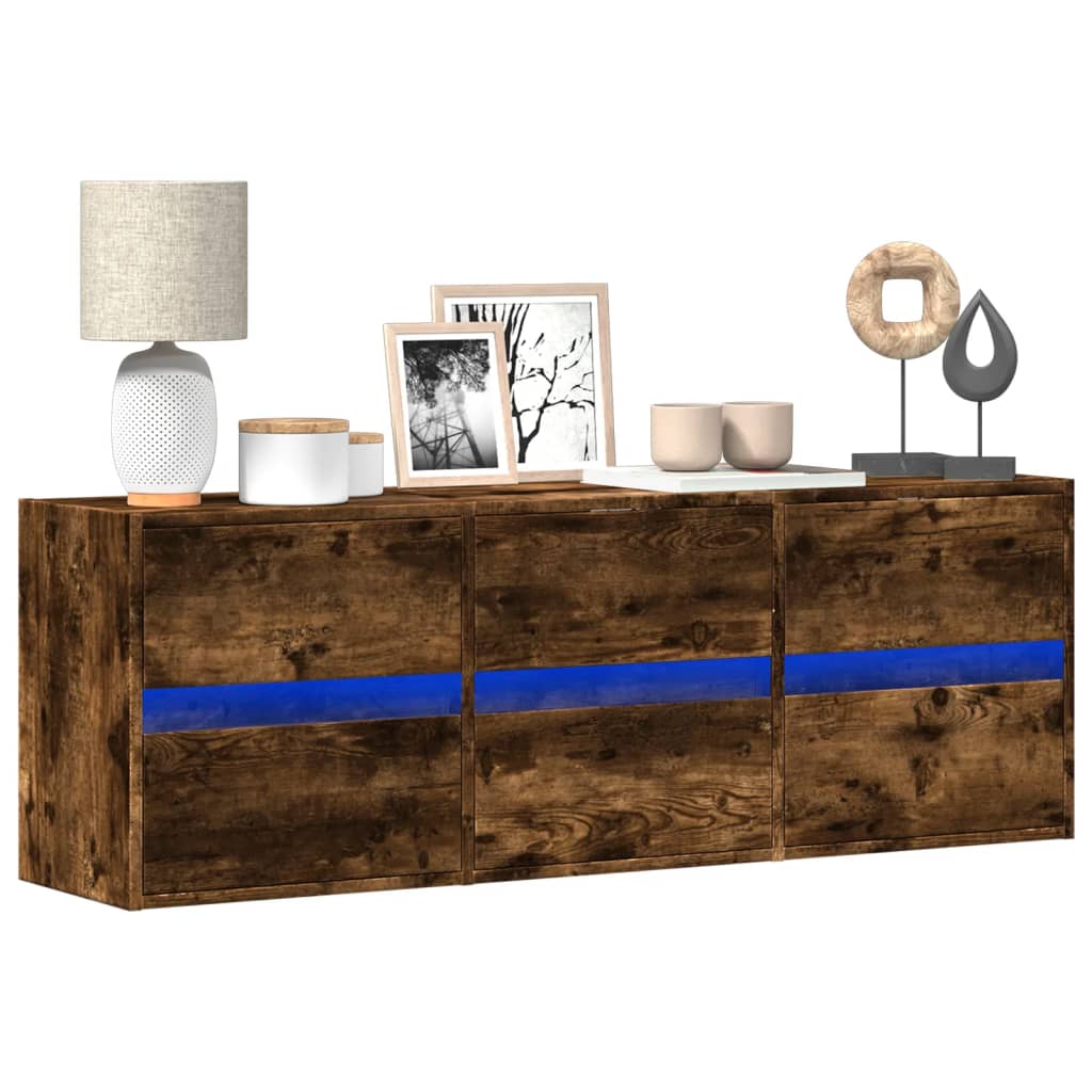 Tv-wandmeubel met LED-verlichting 130x31x45 cm gerookt eiken – afbeelding 1