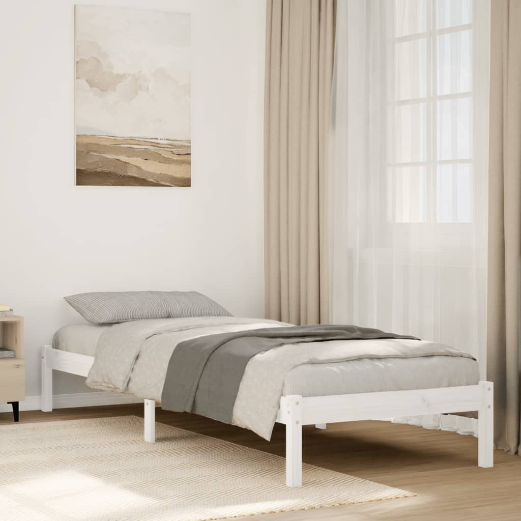 Bedframe extra lang zonder matras grenenhout wit 80x210 cm – afbeelding 1