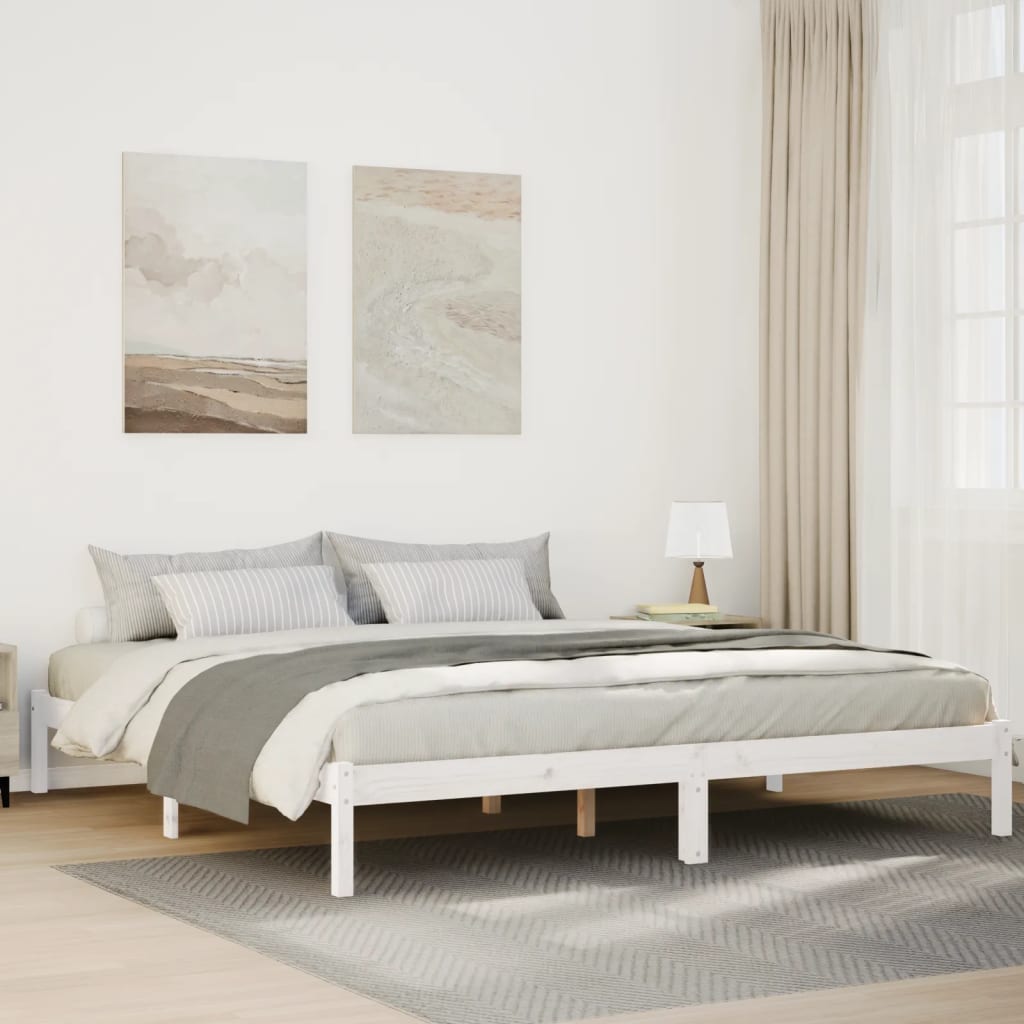 Bedframe extra lang zonder matras grenenhout wit 200x210 cm – afbeelding 1