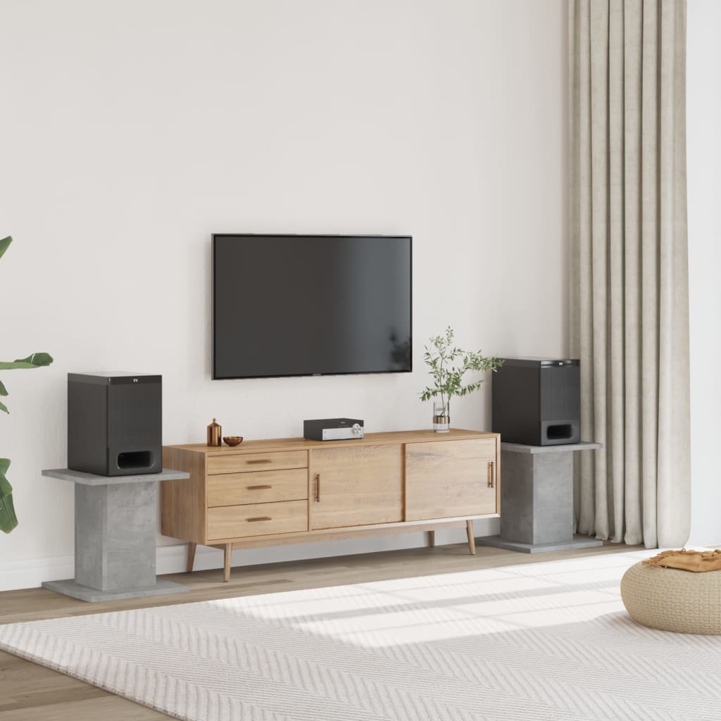 Speakerstandaards 2 st 30x30x40 cm bewerkt hout betongrijs