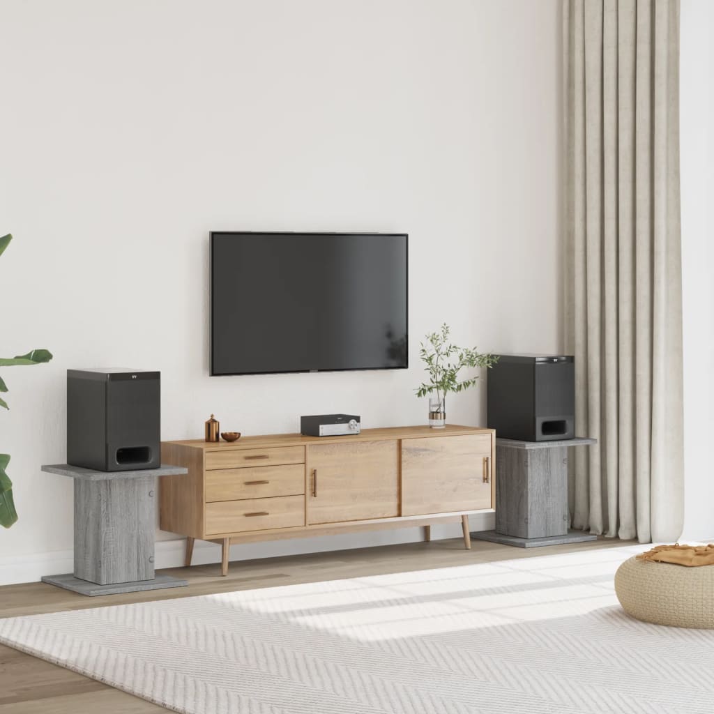 Speakerstandaards 2 st 30x30x40 cm bewerkt hout grijs sonoma