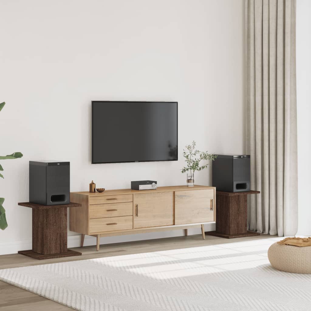 Speakerstandaards 2 st 30x30x40 cm bewerkt hout bruin eiken
