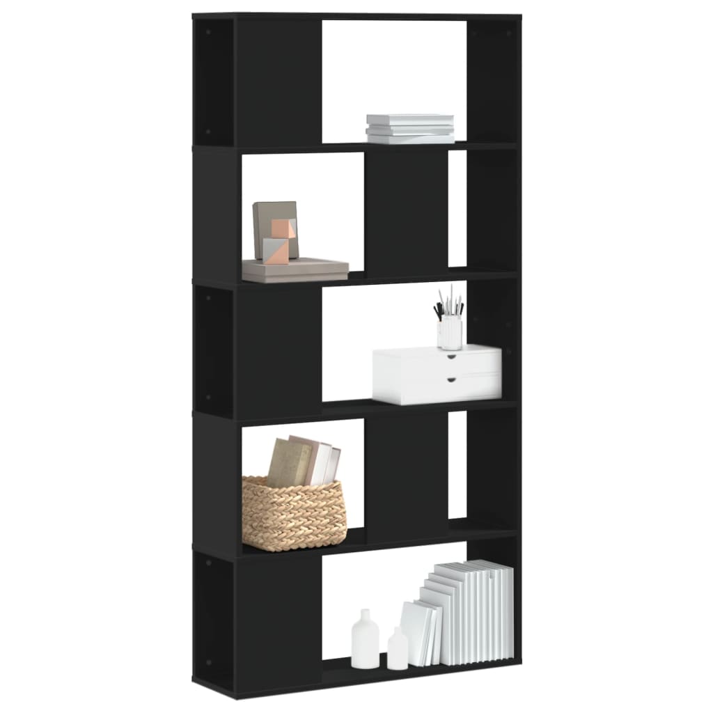 Boekenkast 5-laags 80,5x23,5x162,5 cm bewerkt hout zwart – afbeelding 1