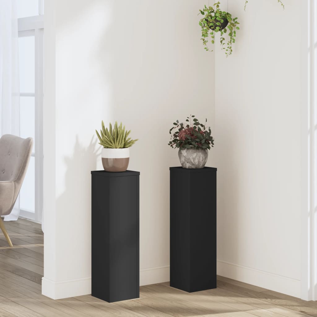 Plantenstandaards 2 st 17x17x60 cm bewerkt hout zwart – afbeelding 1