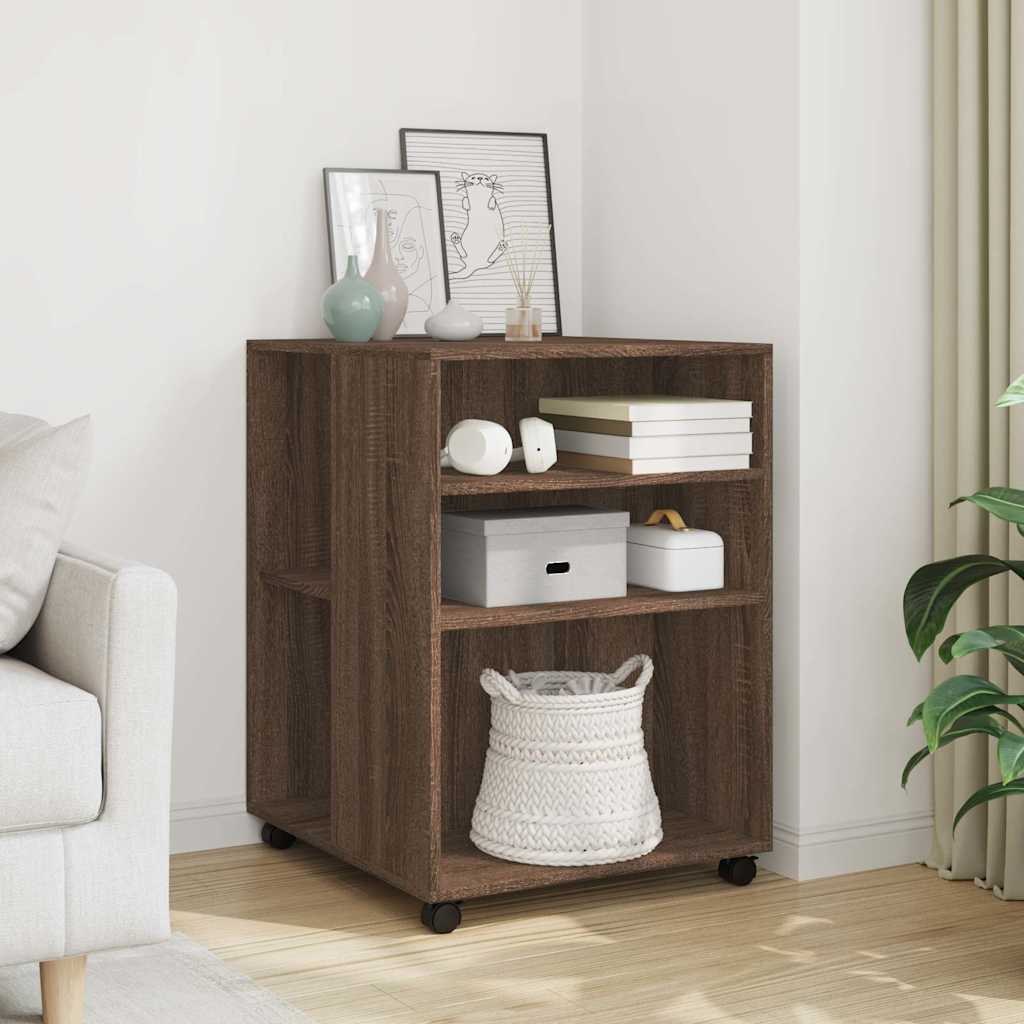 Bijzettafel met wieltjes 55x60x78 cm hout bruin eikenkleurig