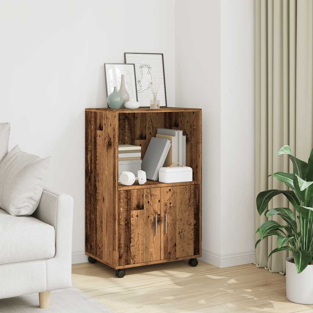 Rolkast 55x40x91 cm bewerkt hout oud houtkleurig