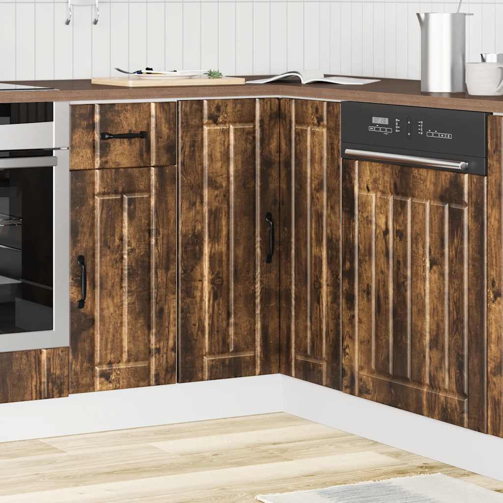 Keuken hoekonderkast Lucca bewerkt hout gerookt eikenkleurig