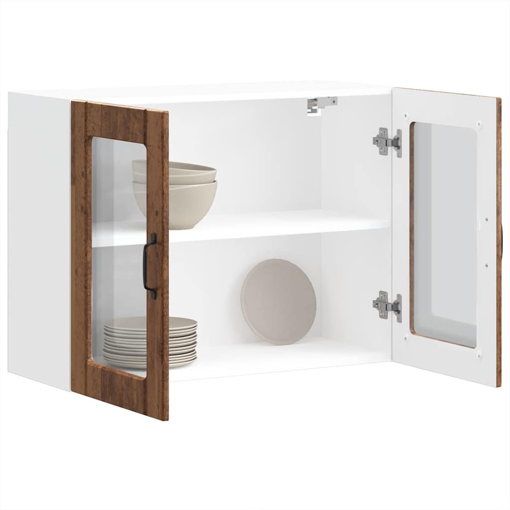 Keukenbovenkast met glazen deur bewerkt hout oud houtkleurig