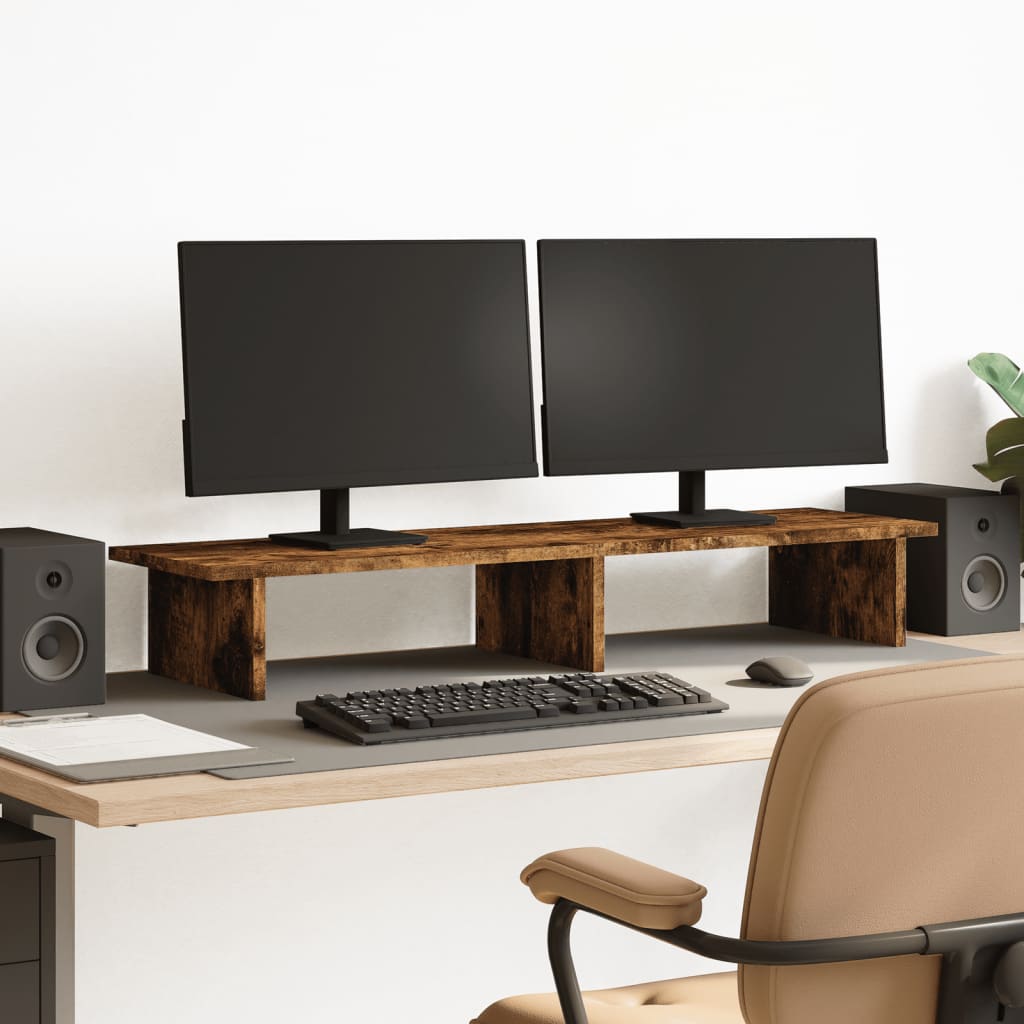 Monitorstandaard 100x27x15 cm bewerkt hout gerookt eikenkleurig
