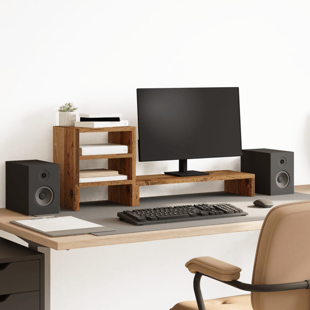 Monitorstandaard met bureau-organizer hout oud houtkleurig