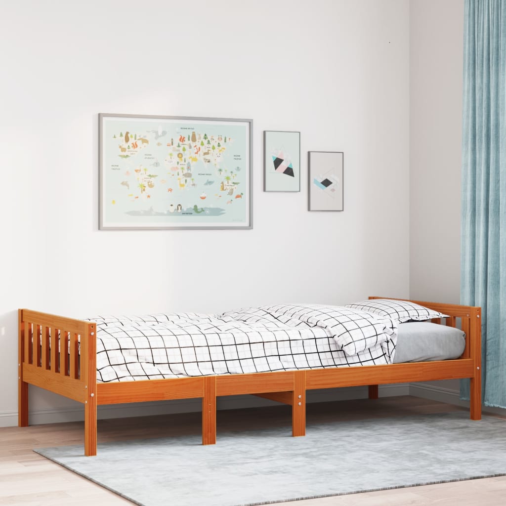 Kinderbed zonder matras massief grenenhout wasbruin 90x200 cm – afbeelding 1