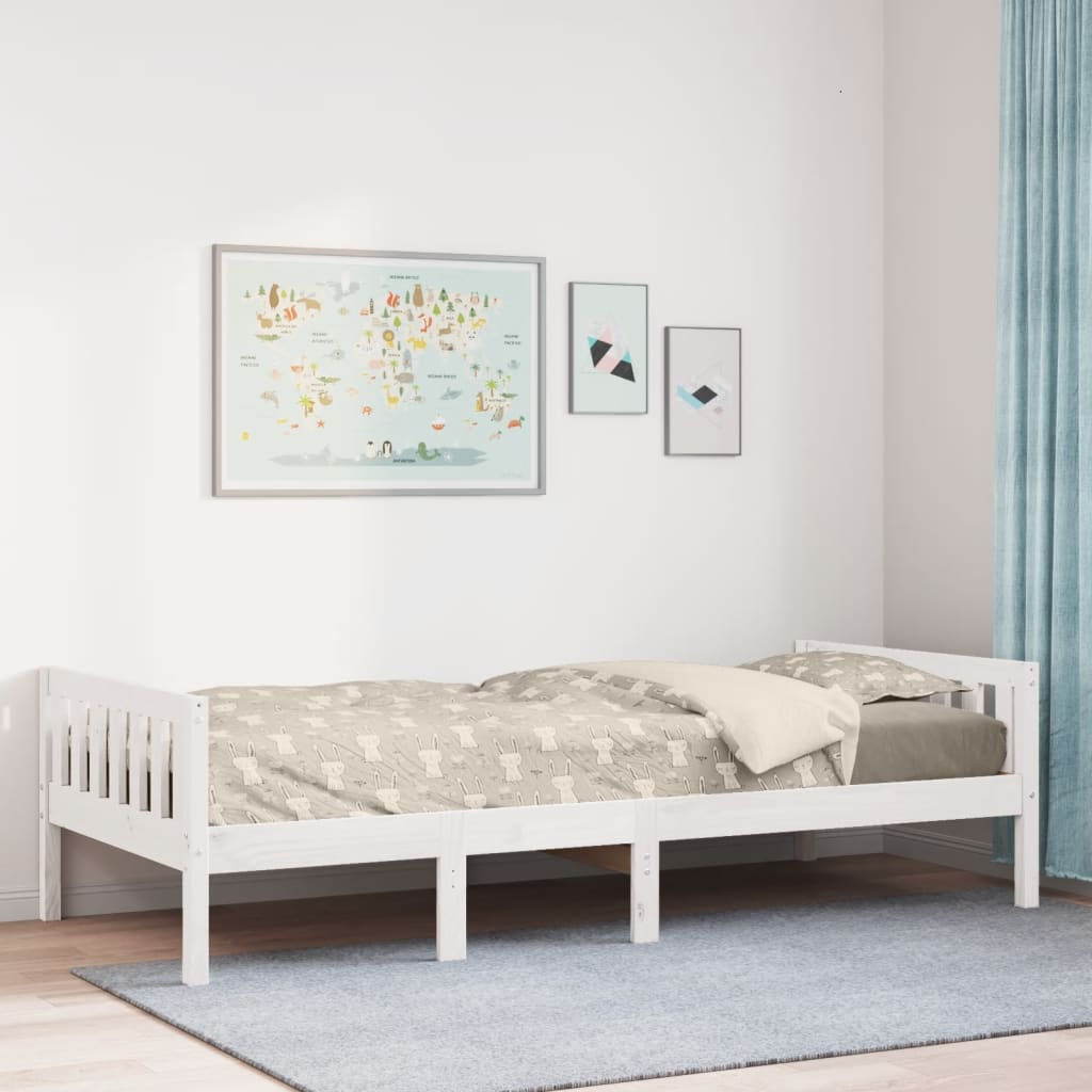 Kinderbed zonder matras massief grenenhout wit 75x190 cm – afbeelding 1
