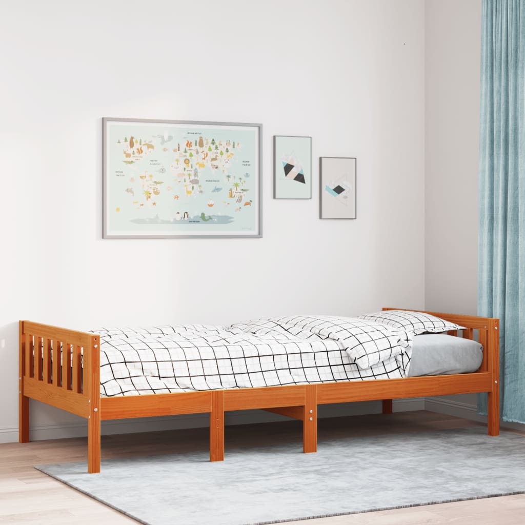 Kinderbed zonder matras massief grenenhout wasbruin 75x190 cm – afbeelding 1