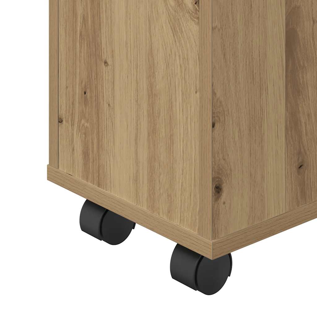 Badkamerkast smal met wielen bewerkt hout artisanaal eiken – afbeelding 8