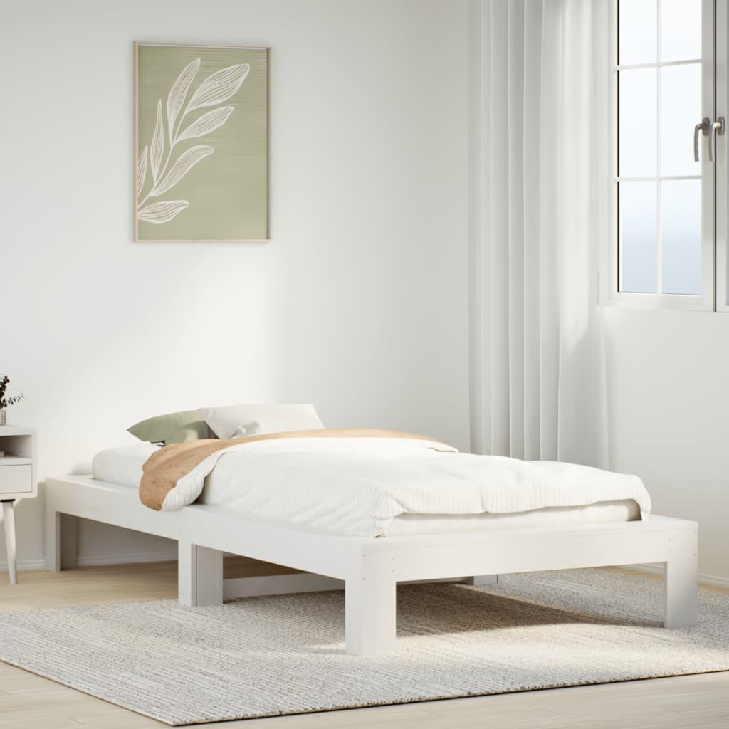 Bedframe zonder matras massief grenenhout wit 90x200 cm – afbeelding 1
