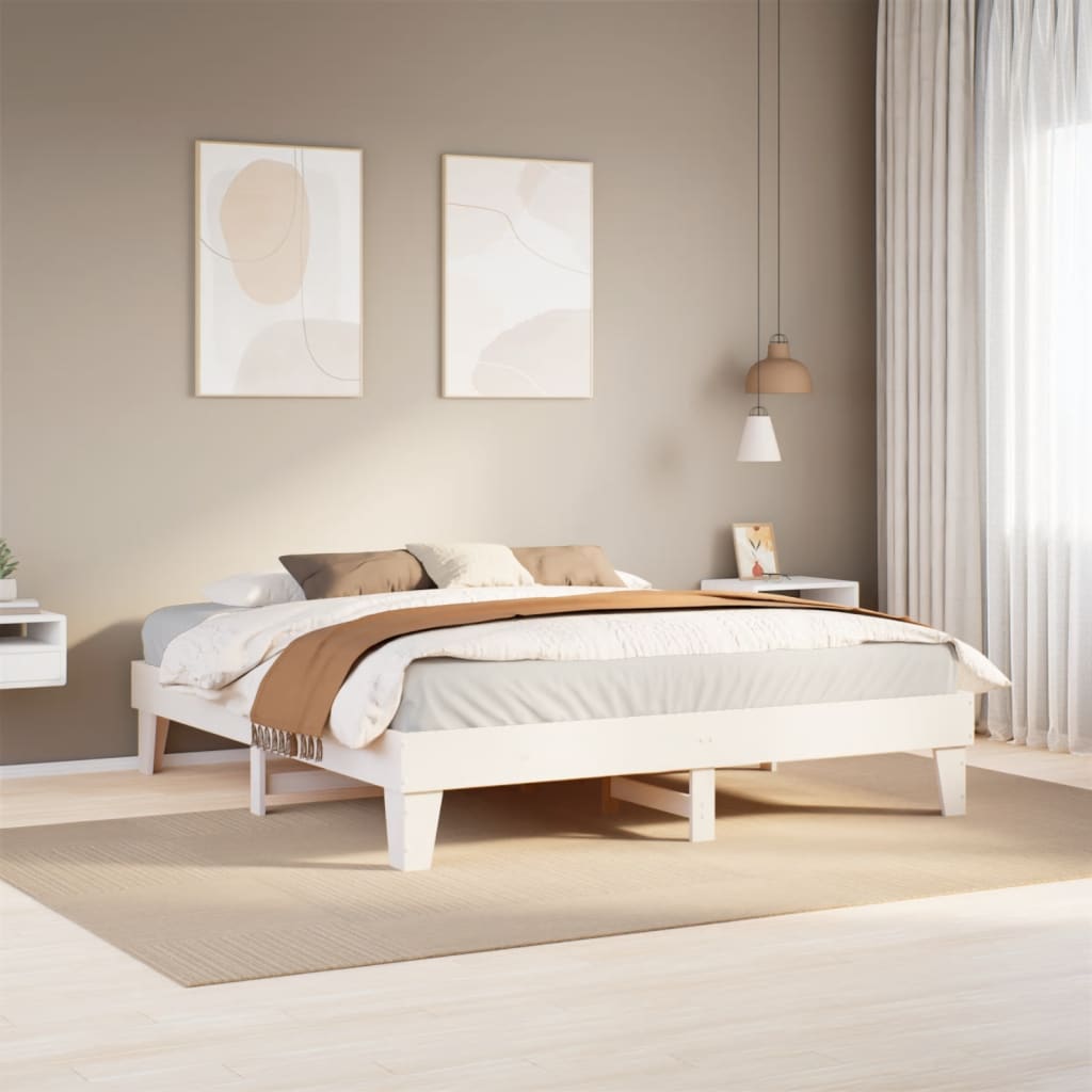 Bedframe zonder matras massief grenenhout wit 200x200 cm – afbeelding 1
