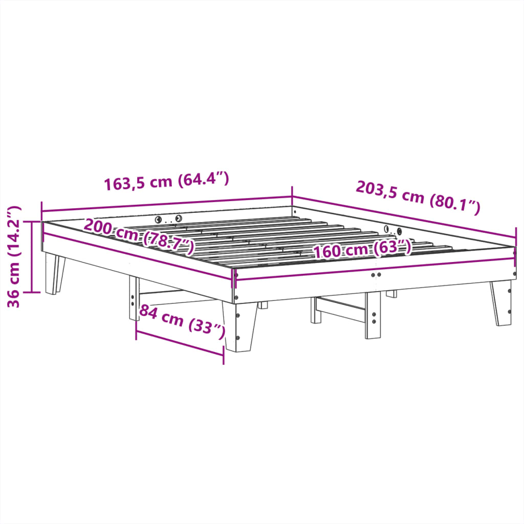 Bedframe zonder matras massief grenenhout wit 160x200 cm – afbeelding 9