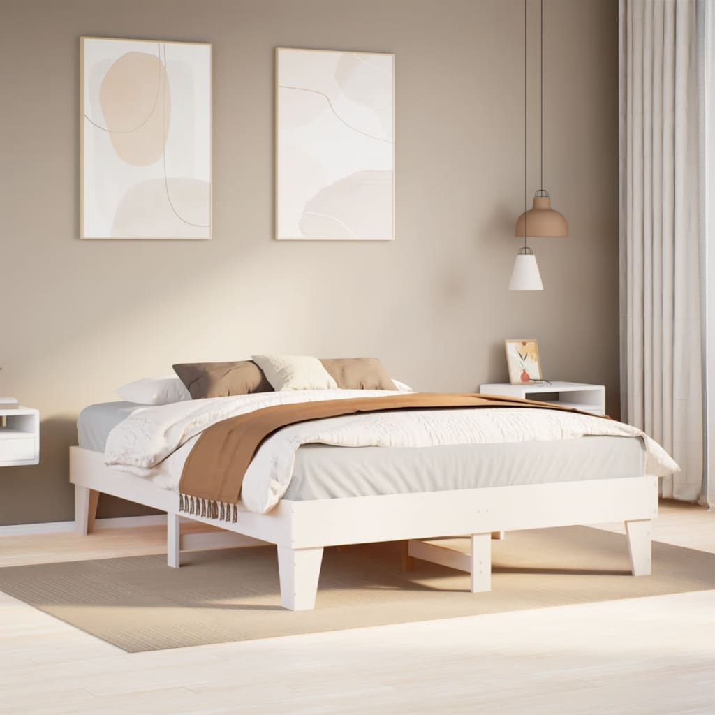 Bedframe zonder matras massief grenenhout wit 140x200 cm – afbeelding 1