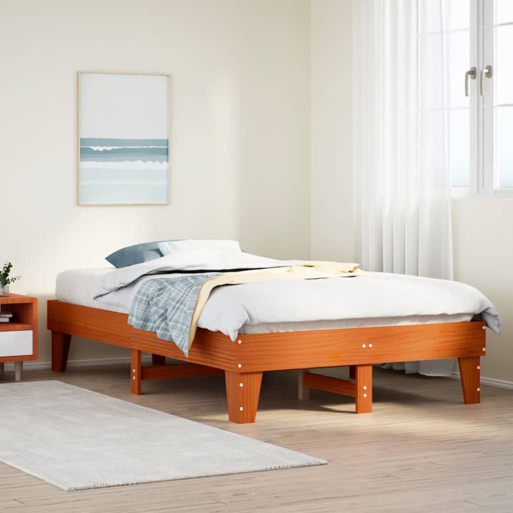 Bedframe zonder matras massief grenenhout wasbruin 120x200 cm – afbeelding 1