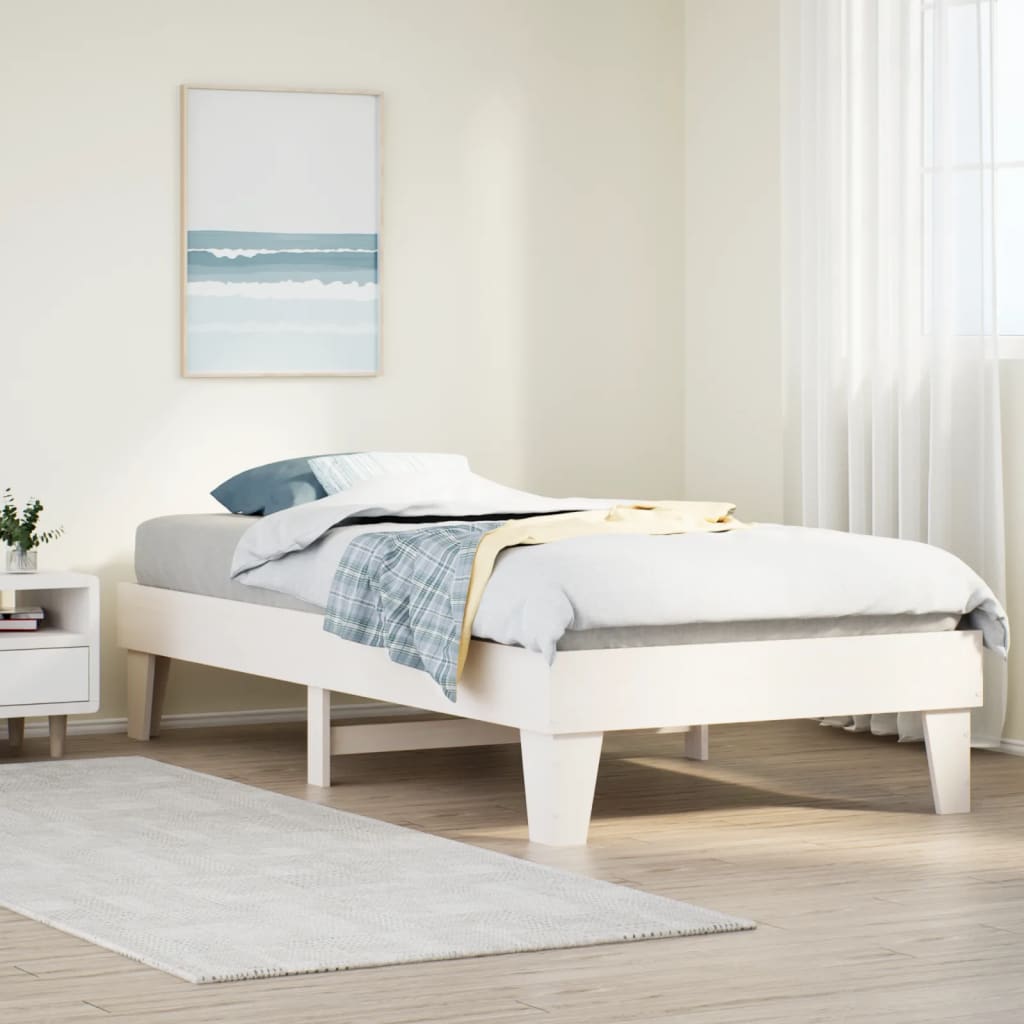 Bedframe zonder matras massief grenenhout wit 140x200 cm – afbeelding 1