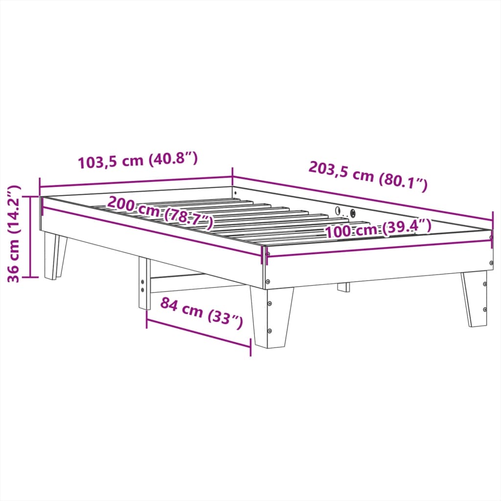 Bedframe zonder matras massief grenenhout wit 140x200 cm – afbeelding 9