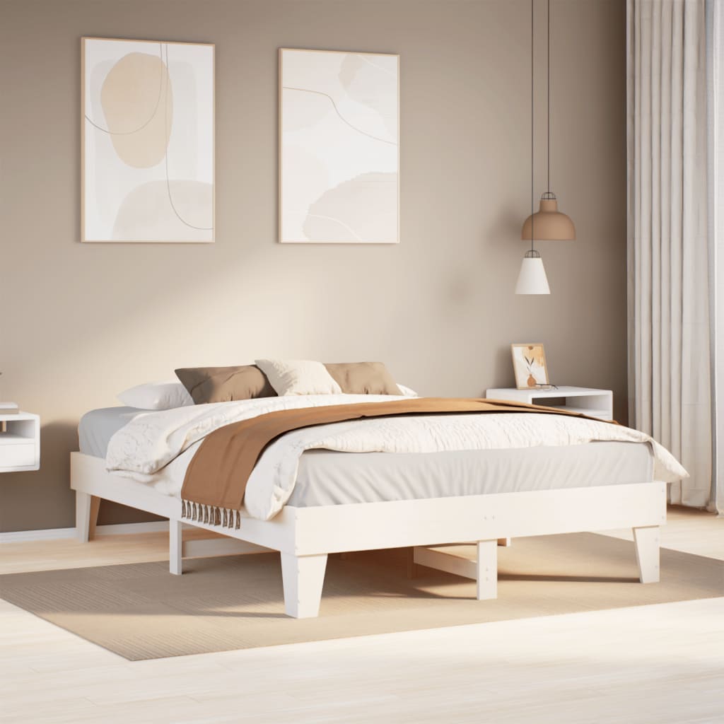 Bedframe zonder matras massief grenenhout wit 140x190 cm – afbeelding 1