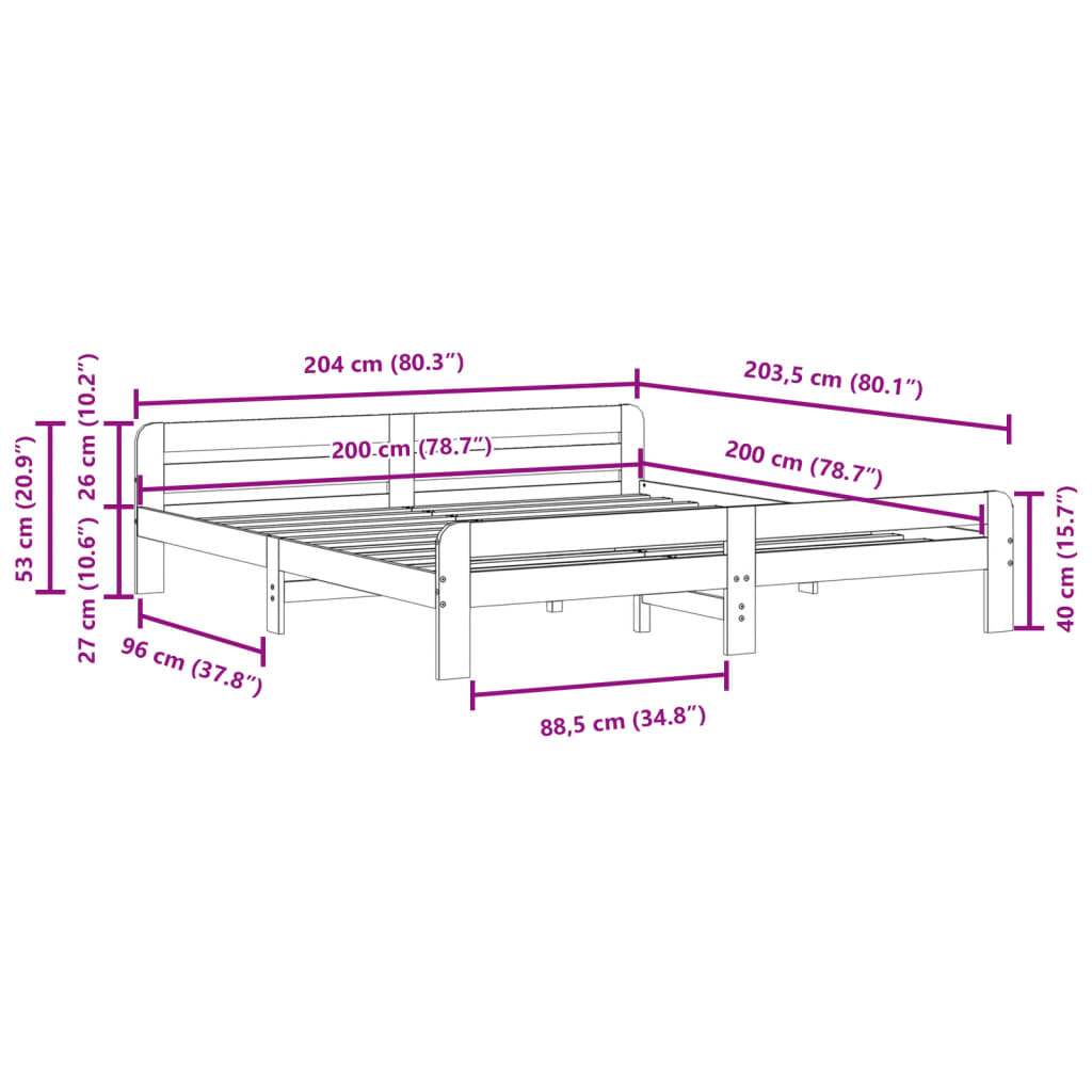 Bedframe zonder matras massief grenenhout 200x200 cm – afbeelding 9