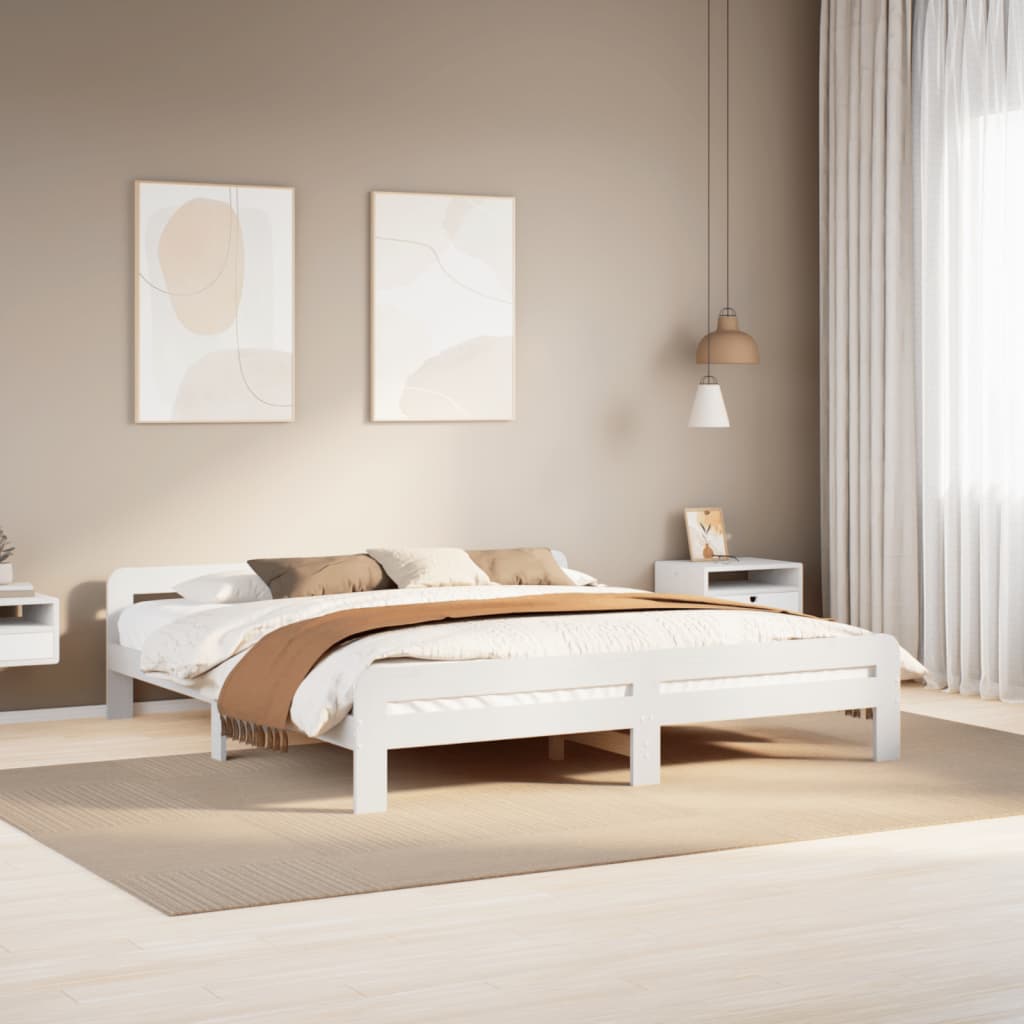 Bedframe zonder matras massief grenenhout wit 200x200 cm – afbeelding 1