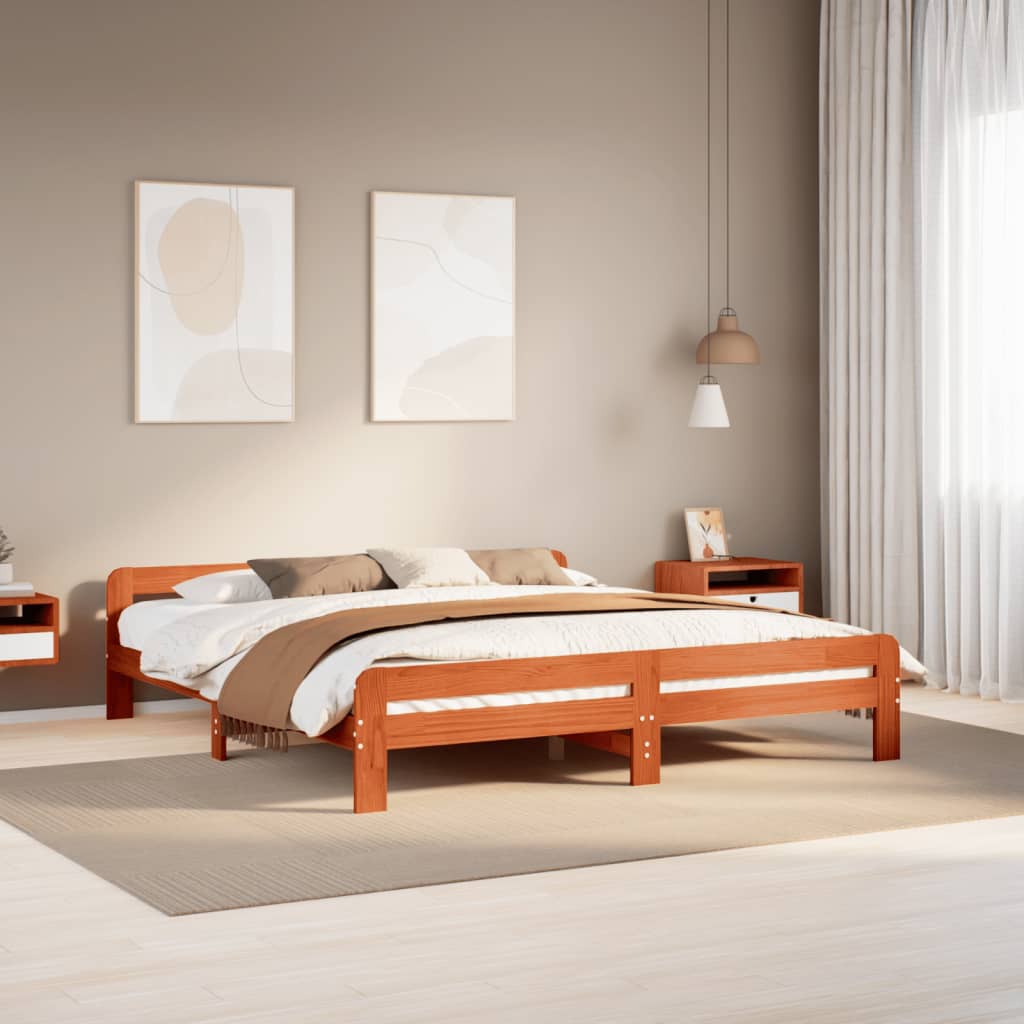Bedframe zonder matras massief grenenhout wasbruin 180x200 cm – afbeelding 1