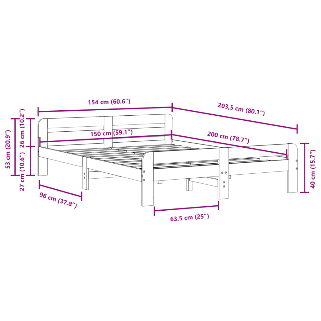 Bedframe zonder matras massief grenenhout 150x200 cm – afbeelding 9