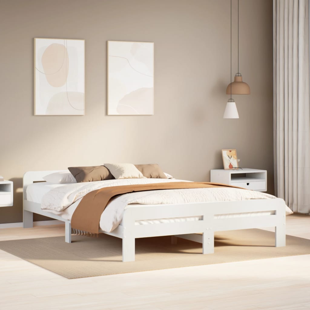 Bedframe zonder matras massief grenenhout wit 150x200 cm – afbeelding 1